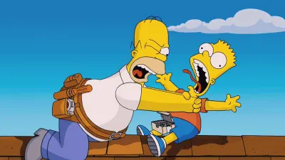 Simpsonovi – Homer škrtí Barta na střeše – obdélníkový jedlý papír na dort