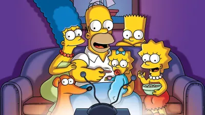 Simpsonovi – rodina na gauči u televize – obdélníkový jedlý papír na dort