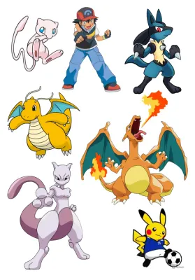Pokémon – Ash, Charizard a Pikachu s míčem – obdélníkový jedlý papír na dort