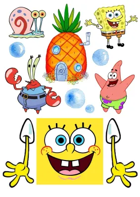 SpongeBob – Patrik, pan Krabs, Gary a ananas – obdélníkový jedlý papír na dort
