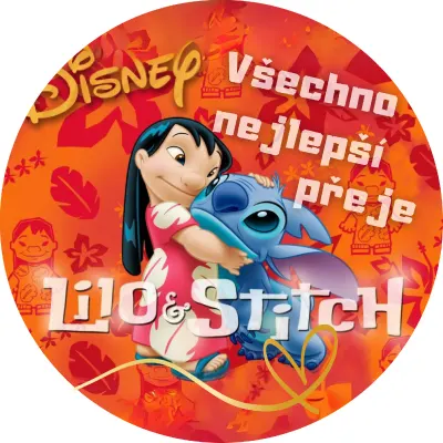 Lilo & Stitch – Objetí na červeném pozadí – jedlý papír na dort