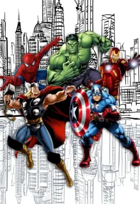 Avengers – hrdinové a černobílé mrakodrapy – obdélníkový jedlý papír na dort