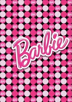 Barbie – růžový nápis a puntíkaté pozadí – obdélníkový jedlý papír na dort