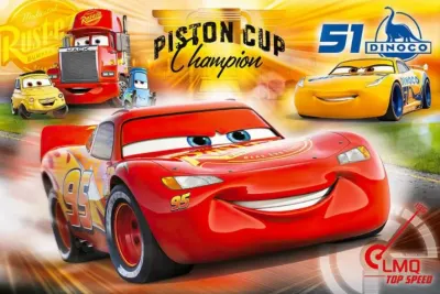 Cars – McQueen, Cruz, Mack a Piston Cup – obdélníkový jedlý papír na dort