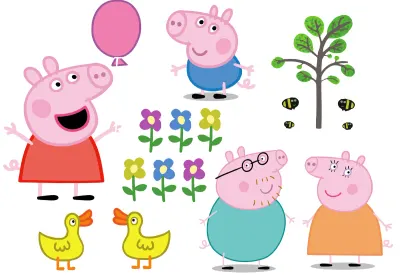Prasátko Peppa – celá rodinka s kachničkami – obdélníkový jedlý papír na dort