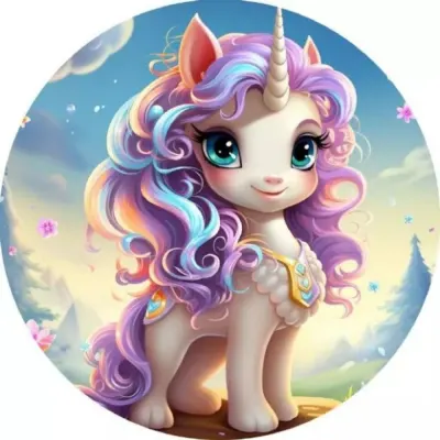 Jednorožec Unicorn – v horách s kvítky – jedlý papír na dort