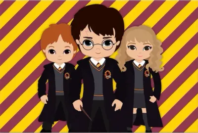 Harry Potter – kreslená trojice a pruhy – obdélníkový jedlý papír na dort