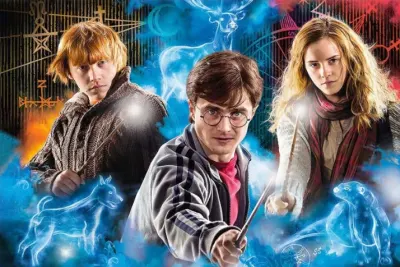 Harry Potter – trojice s modrými patrony – obdélníkový jedlý papír na dort