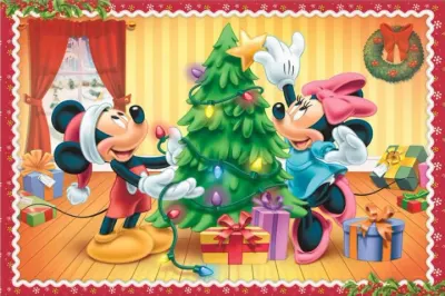 Mickey Mouse – s Minnie u vánočního stromku – obdélníkový jedlý papír na dort