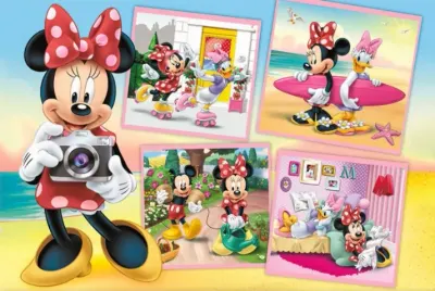 Minnie a Daisy – fotoaparát a koláž fotek – obdélníkový jedlý papír na dort