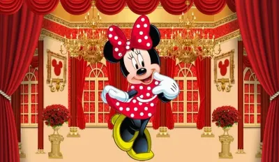 Minnie – v červených šatech v sále – obdélníkový jedlý papír na dort