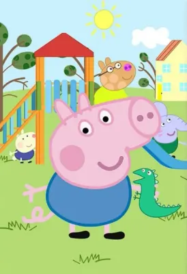 Prasátko Peppa – Tomík s dinosaurem na hřišti – obdélníkový jedlý papír na dort