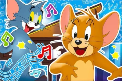 Tom a Jerry – Tom u klavíru a tančící Jerry – obdélníkový jedlý papír na dort