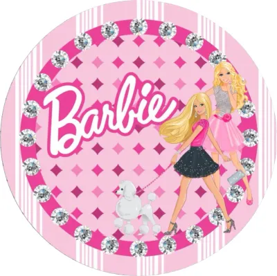 Barbie – dvě kamarádky s bílým pudlem – jedlý papír na dort
