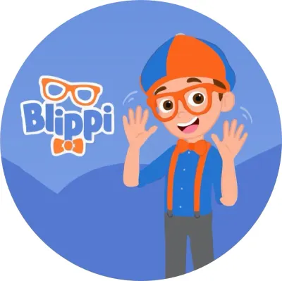 Blippi – mávající s logem na modrém pozadí – jedlý papír na dort