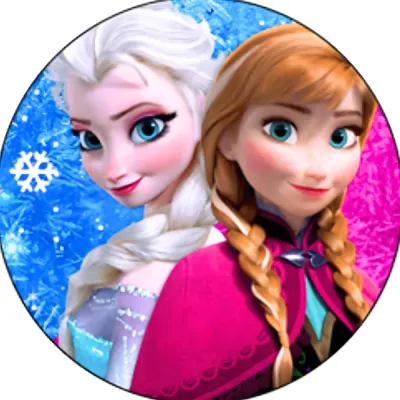 Frozen – tváře Anny a Elsy s velkou vločkou – jedlý papír na dort