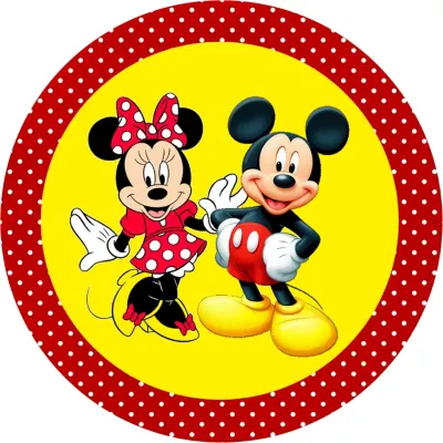 Mickey a Minnie – žlutý střed s puntíky – jedlý papír na dort