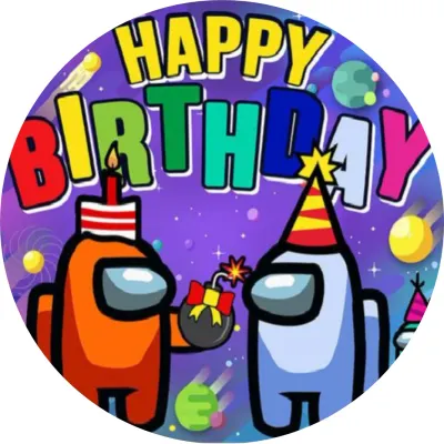 Among Us – Happy Birthday – jedlý papír na dort