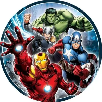 Avengers – Iron Man, Cap, Hulk a Thor s blesky – jedlý papír na dort