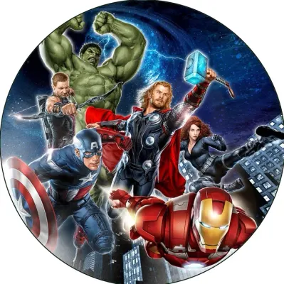 Avengers – noční město s blesky a Hawkeye – jedlý papír na dort