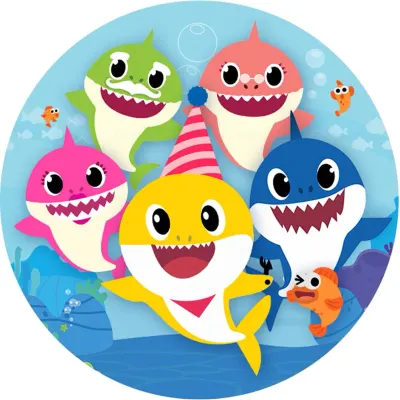 Baby Shark – rodinka a žralůček s kloboukem – jedlý papír na dort