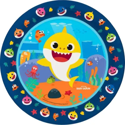Baby Shark – žlutý žralůček s modrým lemem – jedlý papír na dort