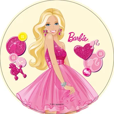 Barbie – v plesových šatech s pudlem – jedlý papír na dort