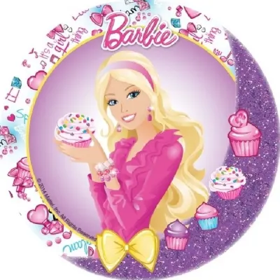 Barbie – s košíčkem a žlutou mašlí – jedlý papír na dort