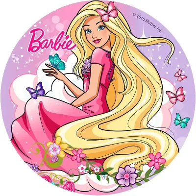 Barbie – mezi květinami a motýly – jedlý papír na dort