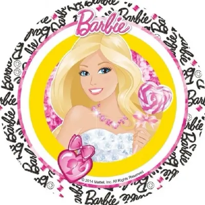 Barbie – se srdcovým lízátkem a diamanty – jedlý papír na dort