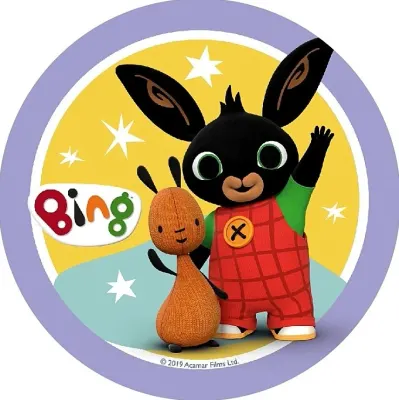 Bing – mávající s Flopem a žluté kolo – jedlý papír na dort