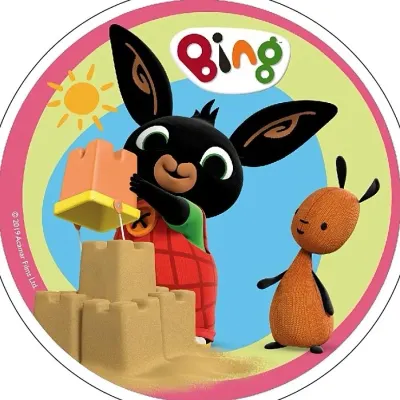 Bing – staví hrad z písku s Flopem – jedlý papír na dort