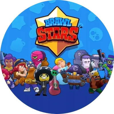 Brawl Stars – řada brawlerů na modrém pozadí – jedlý papír na dort
