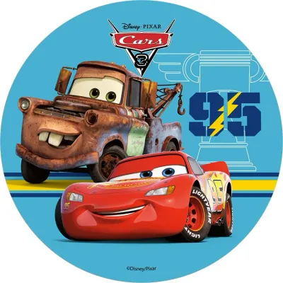 Cars – McQueen a Burák se Zlatým pístem – jedlý papír na dort
