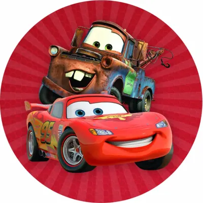 Cars – McQueen a Burák na červeném pozadí – jedlý papír na dort
