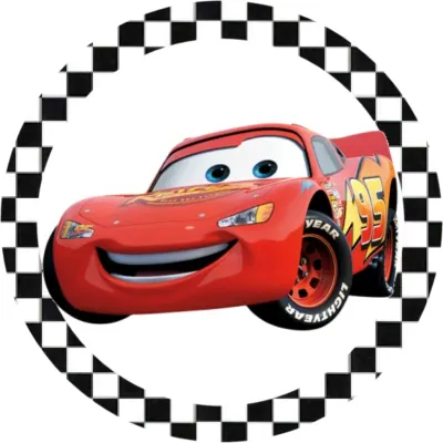 Cars – McQueen na bílém podkladu s vlajkou – jedlý papír na dort