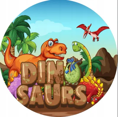 Dinosauři – kamenný nápis a líhnoucí se mládě – jedlý papír na dort