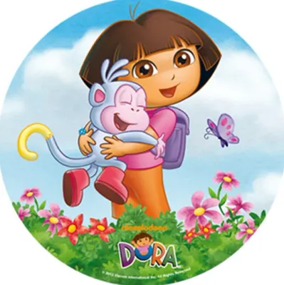 Dora Průzkumnice – Dora s Botičkou v náručí – jedlý papír na dort