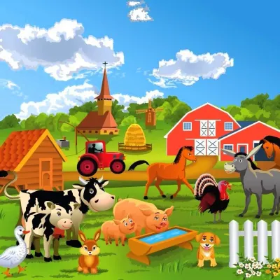 Farmářská zvířátka – statek s traktorem – jedlý papír na dort
