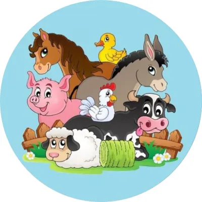 Farmářská zvířátka – parta u balíku sena – jedlý papír na dort
