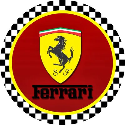 Ferrari – nápis, žlutý štít a šachovnice – jedlý papír na dort