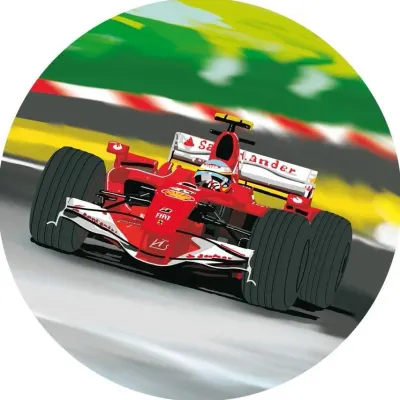 Formule – červený vůz, žluto-zelené pozadí – jedlý papír na dort