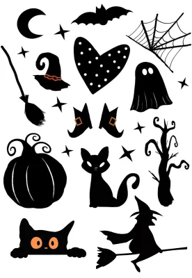 Halloween – černé siluety s duchem a kočkou – obdélníkový jedlý papír na dort