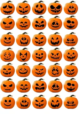 Halloween – vyřezávané dýně s různými výrazy – jedlá kolečka na cupcakes