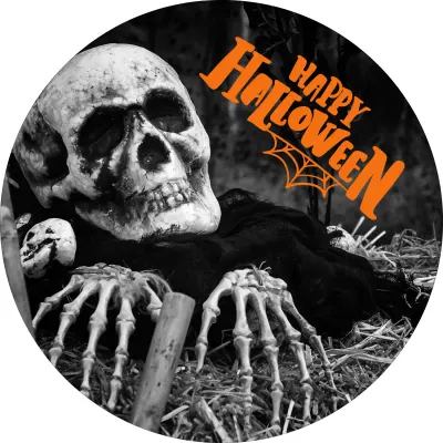 Halloween – Kostra ve slámě s nápisem – jedlý papír na dort