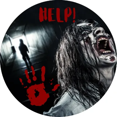 Halloween – křičící tvář a krvavý nápis HELP – jedlý papír na dort