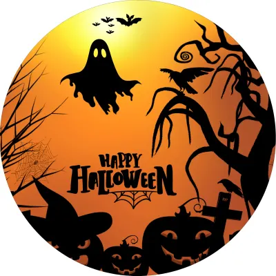 Halloween – siluety s nápisem Happy Halloween – jedlý papír na dort
