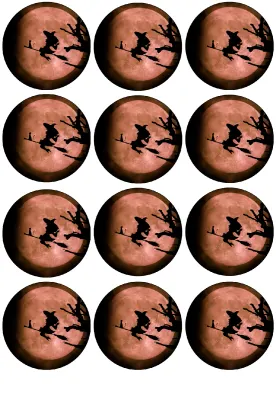 Halloween – letící čarodějnice před úplňkem – jedlá kolečka na cupcakes
