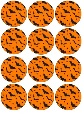 Halloween – černí netopýři na oranžovém podkladu – jedlá kolečka na cupcakes