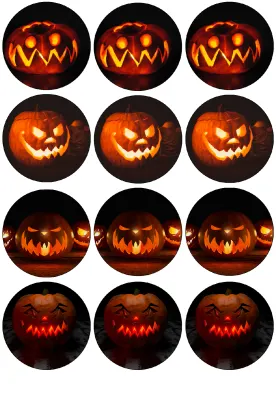 Halloween – fotomotivy svítících dýní – jedlá kolečka na cupcakes